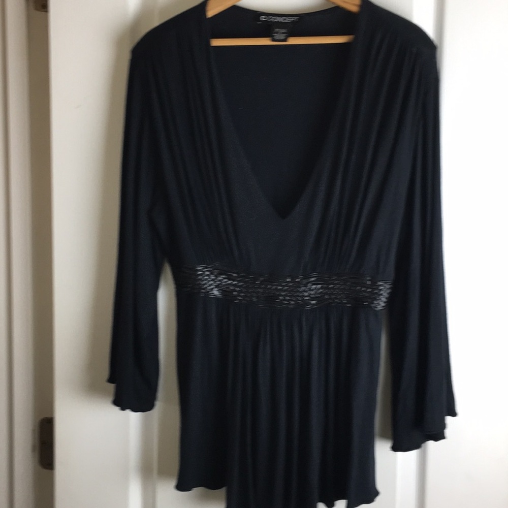C CONCEPT Top Black V-Neck Rayon Long Sleeves Sz L Stretch